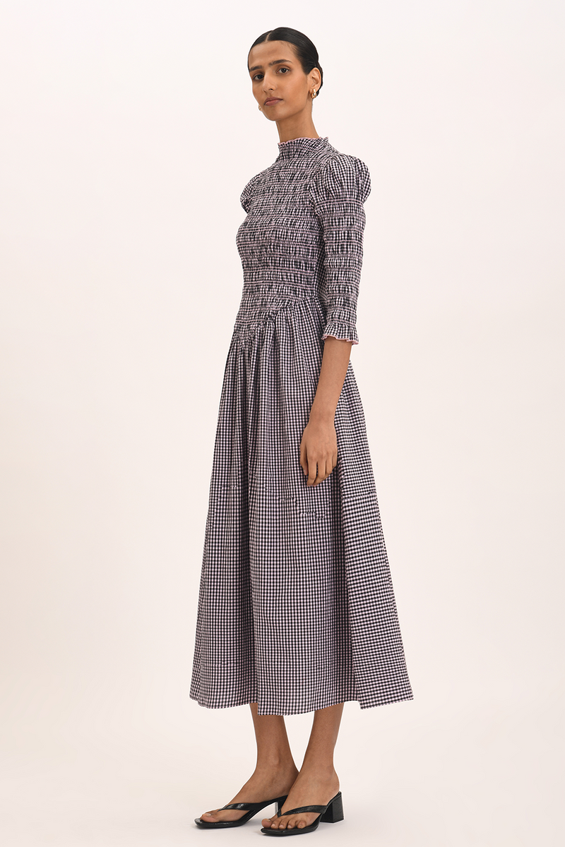 Ana Midi Dress - Black Blush Gingham