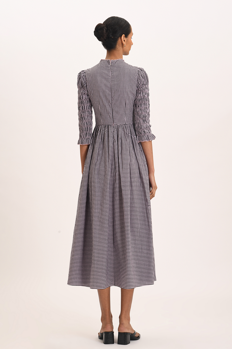 Ana Midi Dress - Black Blush Gingham
