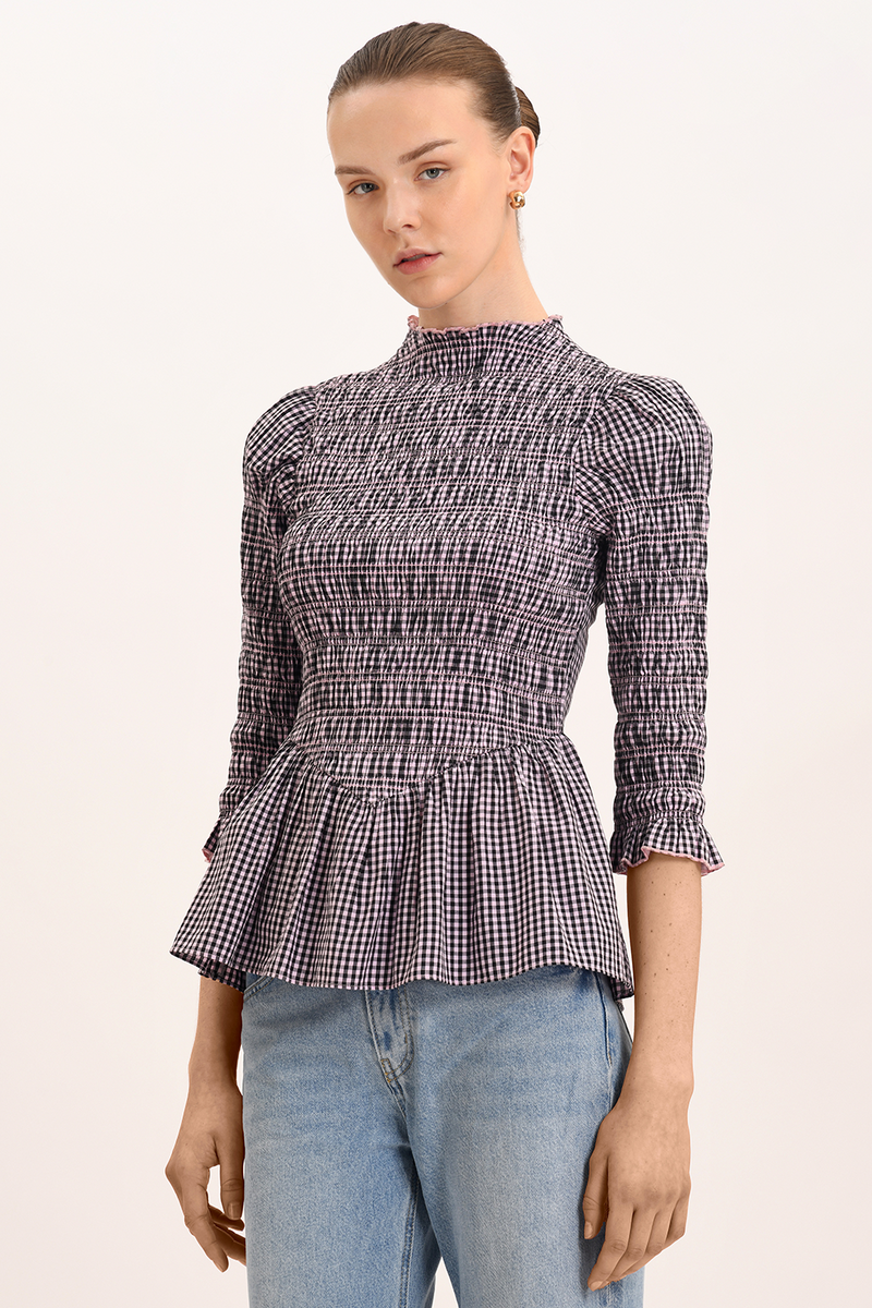 Ana Blouse - Black Blush Gingham