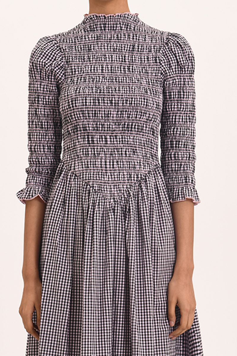 Ana Midi Dress - Black Blush Gingham