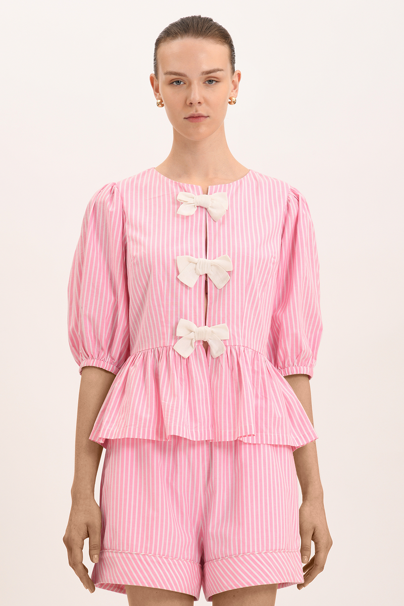 Catalina Blouse - Pink Floss Stripe