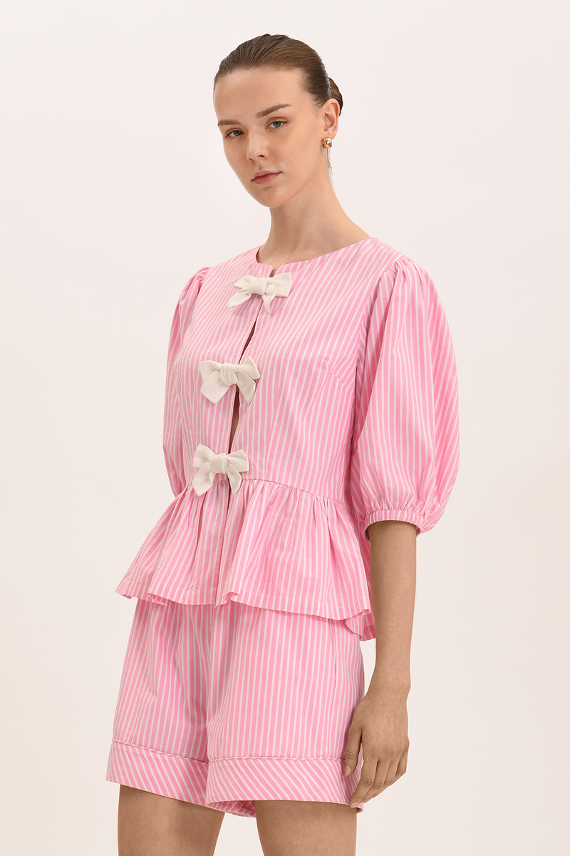 Catalina Blouse - Pink Floss Stripe
