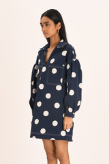 Mathy Dress - Navy Polka