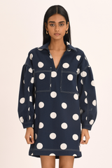 Mathy Dress - Navy Polka