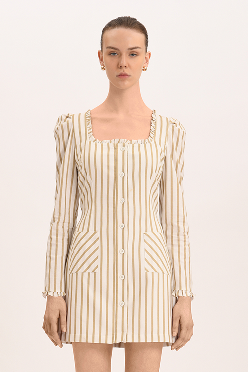 Perla Dress - Sage Stripe